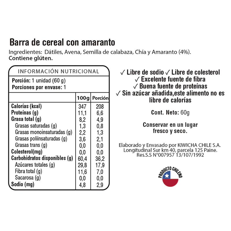 BARRA VEGANA AMARANTO 12 UNIDADES – KIWICHA
