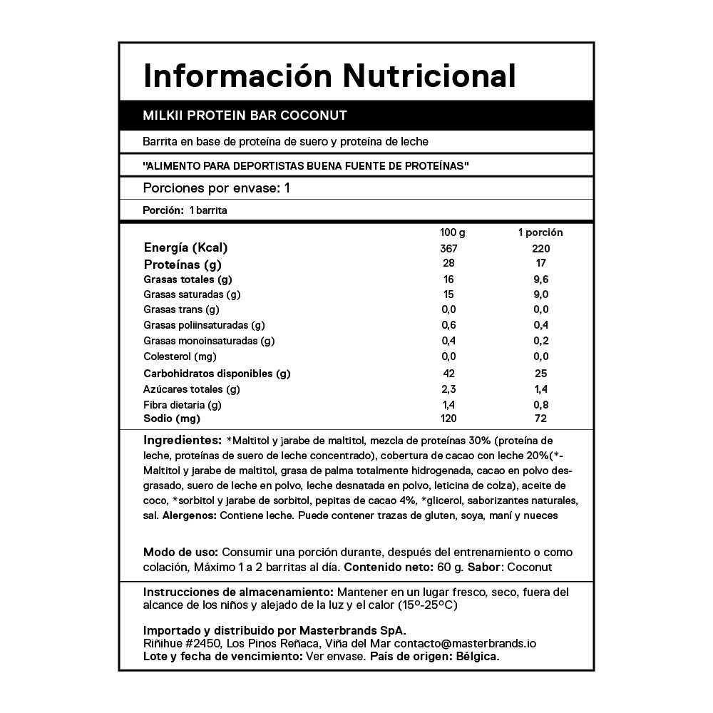 Caja de 12 Barras de Proteína Milkii Protein Bar COCO 12x60 grs - Imagen 4