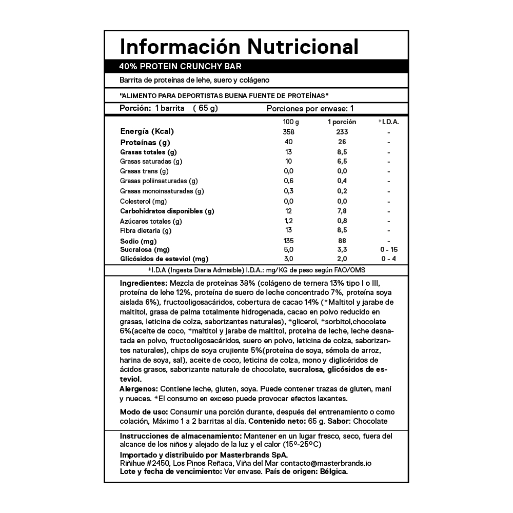 Caja de 12 Barras de Proteína Crunchy Bar CHOCOLATE 12x65 grs | 26 gr. proteína por barra - Imagen 4