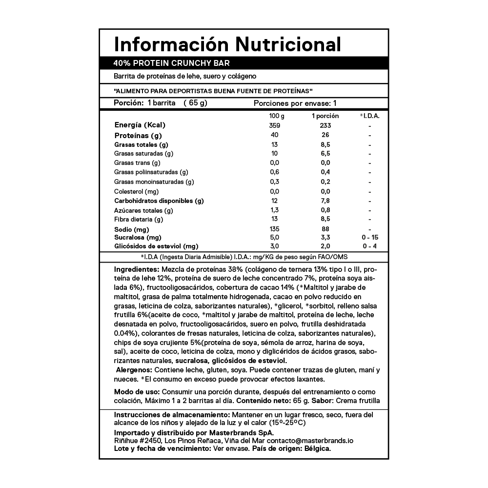 Caja de 12 Barras de Proteína Crunchy Bar FRUTILLA 12x65 grs | 26 gr. proteína por barra - Imagen 4